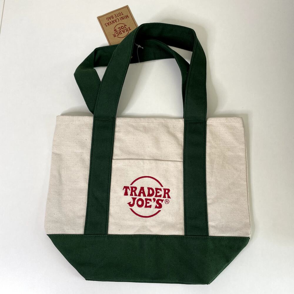 Trader Joe’s Canvas MINI Tote Bag w/ Pockets Green Grocery Shopping Reusable NWT